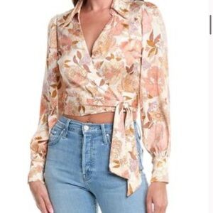 En Saison Floral Wrap Blouse - Pink and Cream